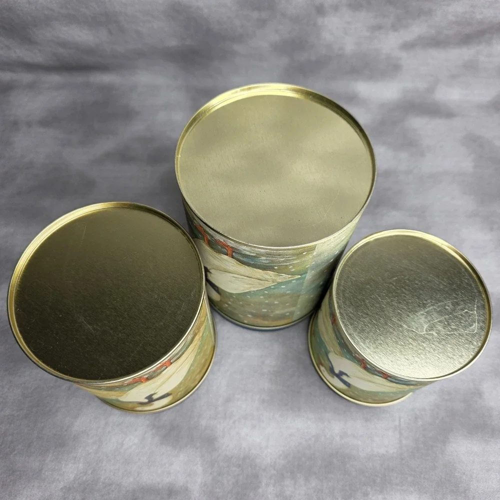 3 PC Nesting Metal Canister Set Goose Cottagecore Country Farmhouse Vtg 1980s